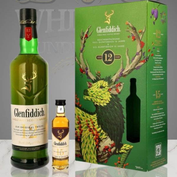 GLENFIDDICH 12Y + MINIATURA GLENFIDDCH 15Y