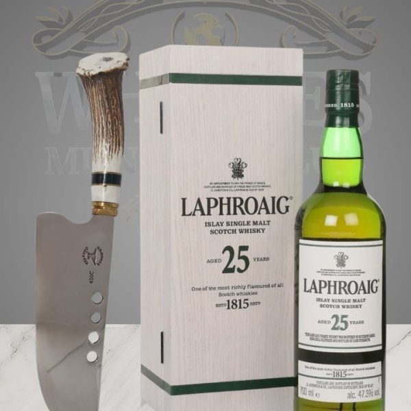 LAPHROAIG 25Y 47,5% 2023 + FACA PICANHEIRA CHIFRE DE CERVO